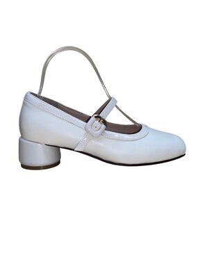 Dusto Women's Ivory White Faux Leather Mary Jane Block Heel Dress Shoes Size 7.5
